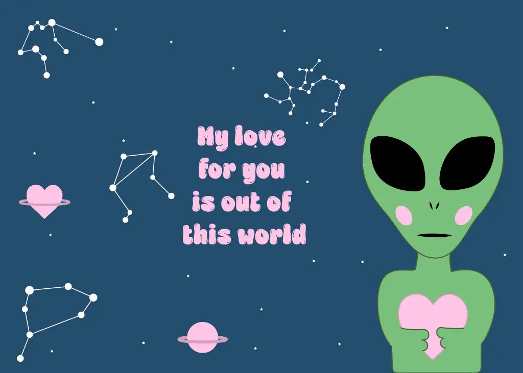Alien Valentine's Day card cover.